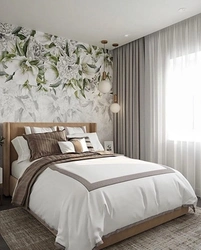 Bedroom interior with photo wallpaper