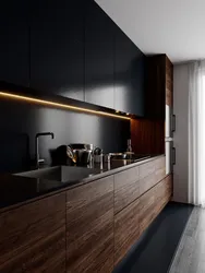 Black kitchen with wood design
