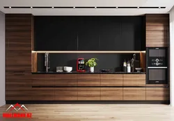 Black kitchen with wood design