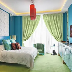 Blue green bedroom interior