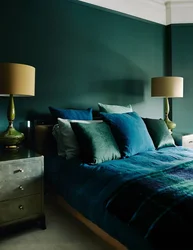 Blue green bedroom interior