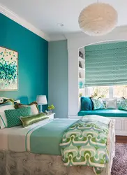 Blue green bedroom interior