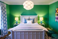 Blue green bedroom interior