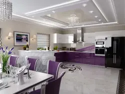 Сиренево бежевый интерьер кухни
