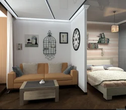 Room design 19 sq m bedroom living room photo