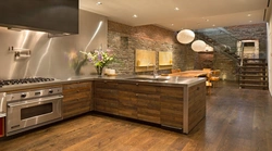 Wall decoration with laminate in the interior photo kitchen