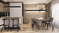 Daxili foto mətbəxdə laminat ilə divar bəzəyi