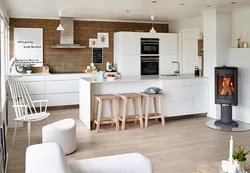 Wall decoration with laminate in the interior photo kitchen