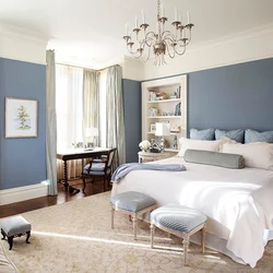 What color goes with blue in a bedroom interior