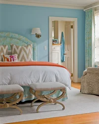 What color goes with blue in a bedroom interior