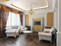 Классикалық стильдегі қонақ бөлмесінің төбесі