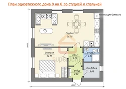 Layout of a one-story house with one bedroom photo