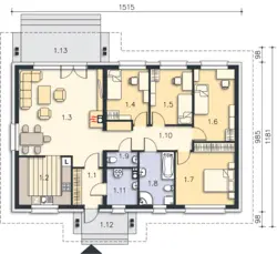 Layout of a one-story house with one bedroom photo