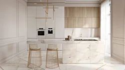 Marble and wood in the kitchen interior photo