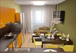 Mətbəx qonaq otağı 14 kv m dizayn şəkli bir pəncərə ilə