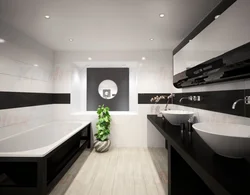 Black floor white walls photo of bathrooms