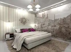 Photo wallpaper on the wall in the bedroom photo in the interior