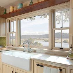 Kitchen interior window on the entire wall photo