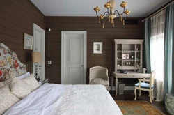 Bedroom color in a wooden house photo