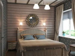 Bedroom color in a wooden house photo