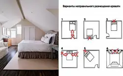 Як размясціць ложак у спальні адносна дзвярэй і вокнаў фота