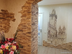 Artificial stone for interior wall decoration in the hallway in the interior