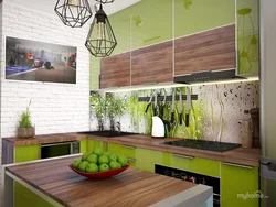 Green kitchen with wood color photo