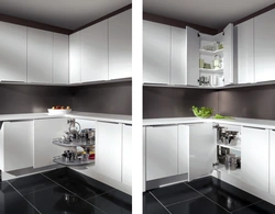 Corner kitchen design with right corner