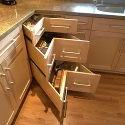 Corner kitchen design with right corner