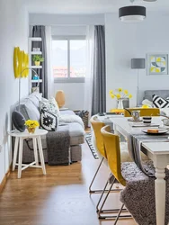 Yellow-gray color in the living room interior