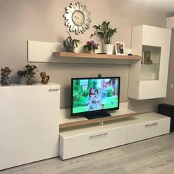 Современная мини стенка в интерьере гостиной