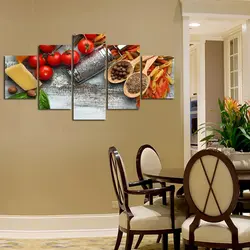 Kitchen design with paintings on the wall