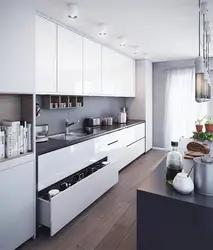 Interior of a small straight kitchen