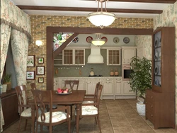 Kitchen with stove in a country house design photo