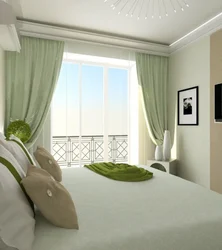 Bedroom interior with 3 windows
