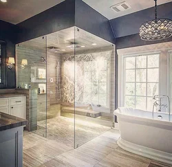 Bath and shower in large bathroom design