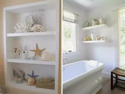 Niche with shelves near the bathtub photo