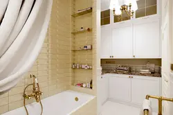 Niche with shelves near the bathtub photo