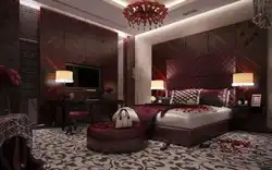 Інтэр'ер спальні ў бардовых колерах