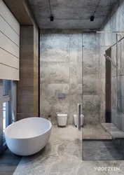 Concrete tiles in the bathroom interior photo