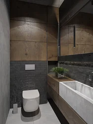 Concrete tiles in the bathroom interior photo