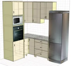 Photo of a kitchen with a right corner and a refrigerator