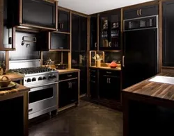 Black kitchen design with wood photo