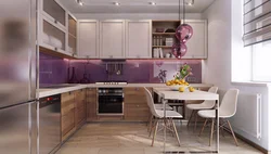 Kitchen interior with pink tiles
