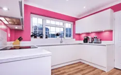 Kitchen interior with pink tiles