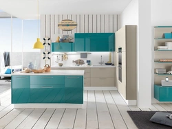 Sea-colored kitchen photo