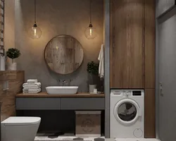 Bathroom design with gray washing machine