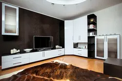 Corner cabinets in the living room in the interior photo