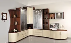 Corner cabinets in the living room in the interior photo