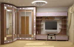 Corner cabinets in the living room in the interior photo